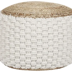 Cotton Knitted Pouffe White and Beige AIZA