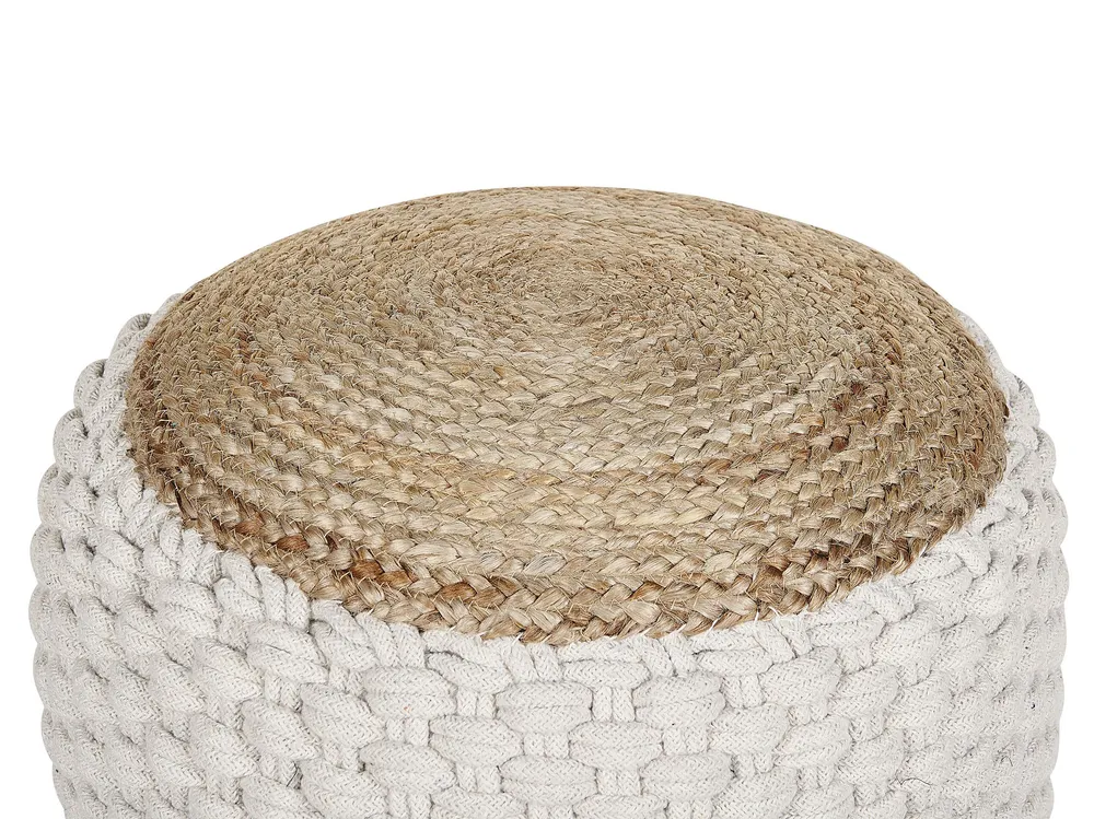 Cotton Knitted Pouffe White and Beige AIZA