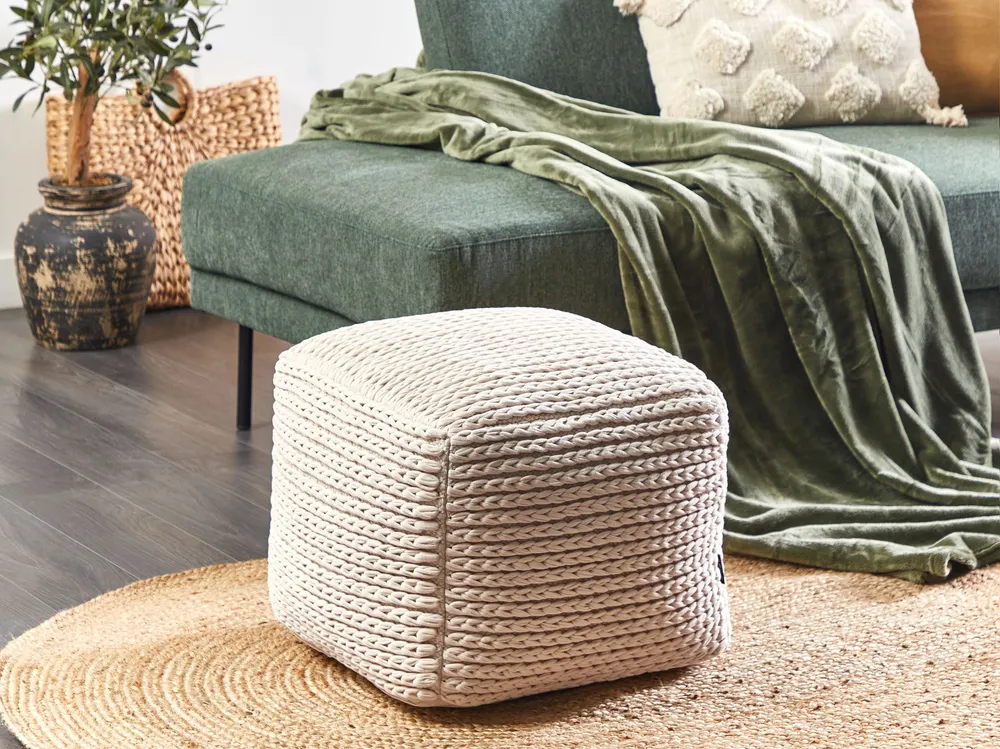 Cotton Pouffe 50 x 50 x 35 cm Light Beige DAMAN