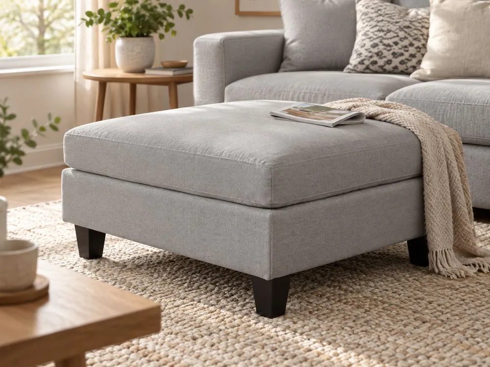 Fabric Ottoman Light Grey FEVIK Montagem em 1 Hora