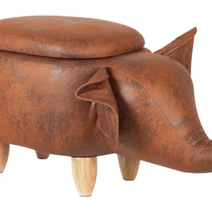 Faux Leather Storage Animal Stool Brown ELEPHANT