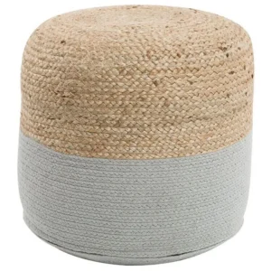Jute Woven Pouffe Light Grey DALAMA Estofamento em Couro Sintético