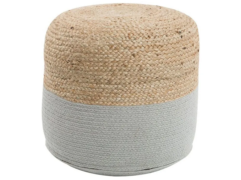 Jute Woven Pouffe Light Grey DALAMA Estofamento em Couro Sintético