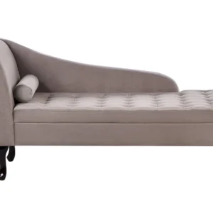 Left Hand Veludo Chaise Lounge Storage Taupe PESSAC Estofamento em Couro Sintético