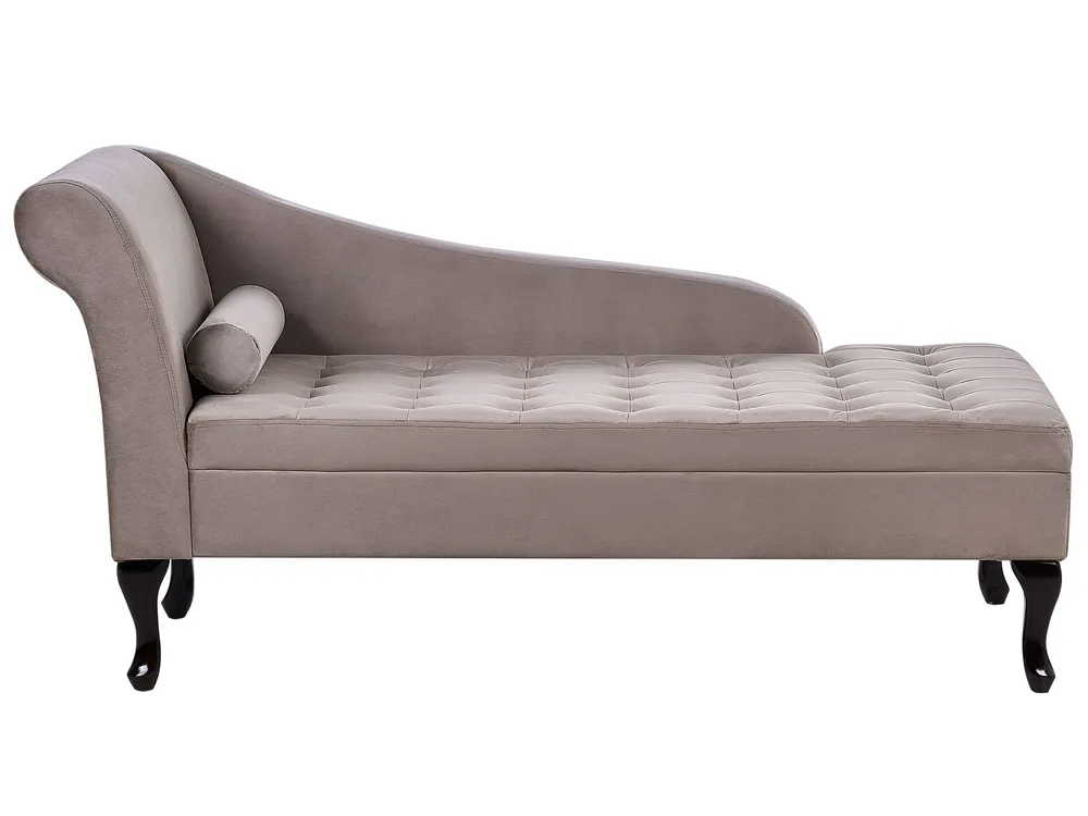 Left Hand Veludo Chaise Lounge Storage Taupe PESSAC Estofamento em Couro Sintético