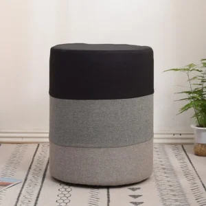 Mesa de Poker Pouf Sgabello Rotondo Poggiapiedi Tessuto Grigio Bianco 45x35x35