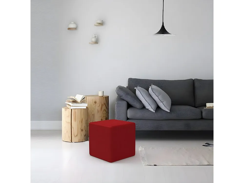 Pouf Milena, Vermelho, 34x34x37 cm, EPIKASA com Suporte para Headset