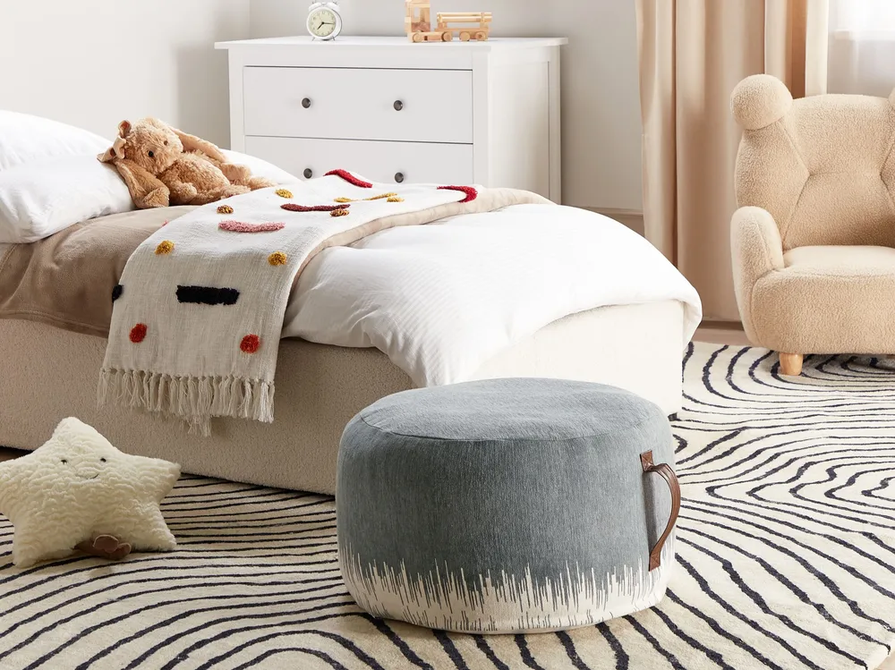 Pufe em algodão cinzento e branco 50 x 30 cm KAWAI com Regulagem de Altura