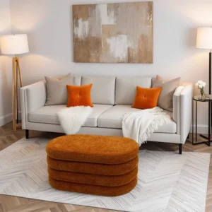 Pufe com armazenamento Rebecca Mobili Olinia 38x76x38 Tecido de Poliéster MDF Laranja Recente