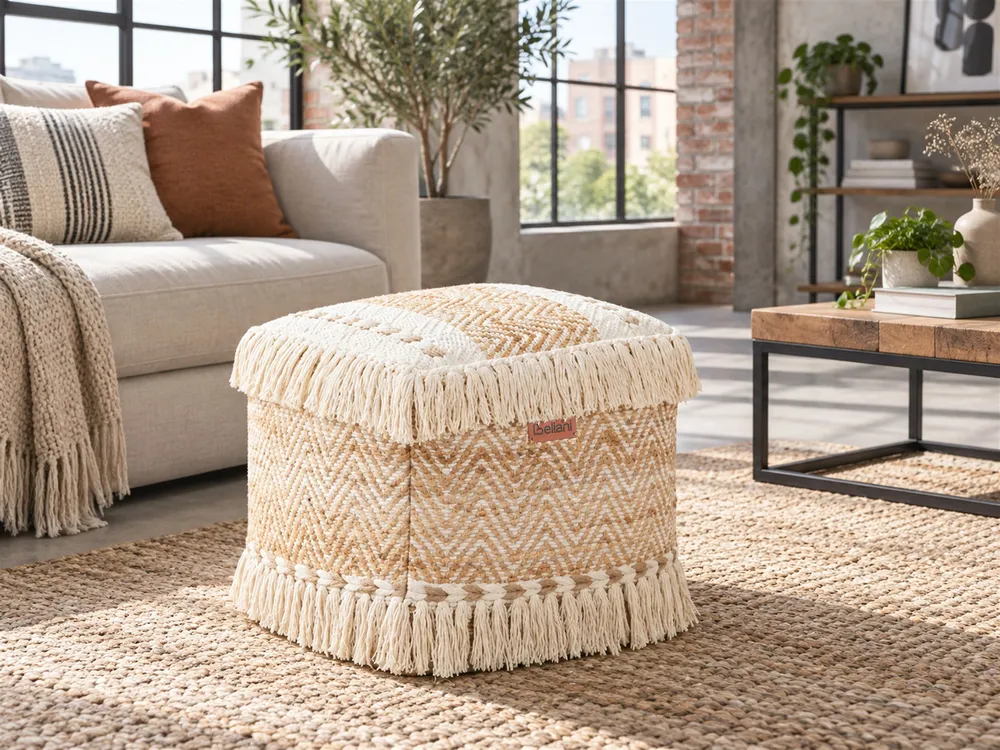 Pufe em juta creme 40 x 40 cm ALUPOLA | Ergonômico | Ajustável