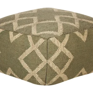 Pufe de juta verde azeitona e creme 50 x 50 cm GOPI com Porta-copos Integrado