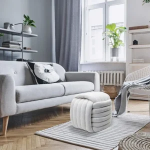 Pufe Rebecca Mobili Oyamel 45x50x50 Tecido de Poliéster MDF Branco Inovador