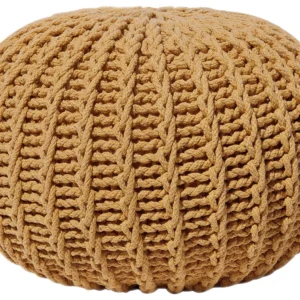 Pufe redondo em tricot amarelo 50 x 35 cm CONRAD II Estofamento em Couro Sintético
