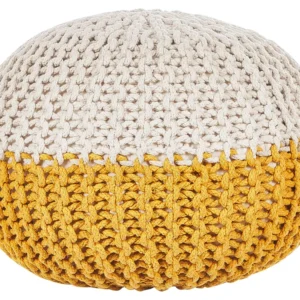 Pufe redondo em tricot creme e amarelo 50 x 35 cm CONRAD com Fios Organizados