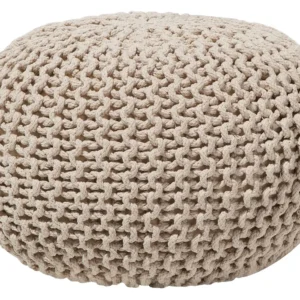 Pufe redondo em tricot creme 40 x 25 cm CONRAD com Suporte para Headset