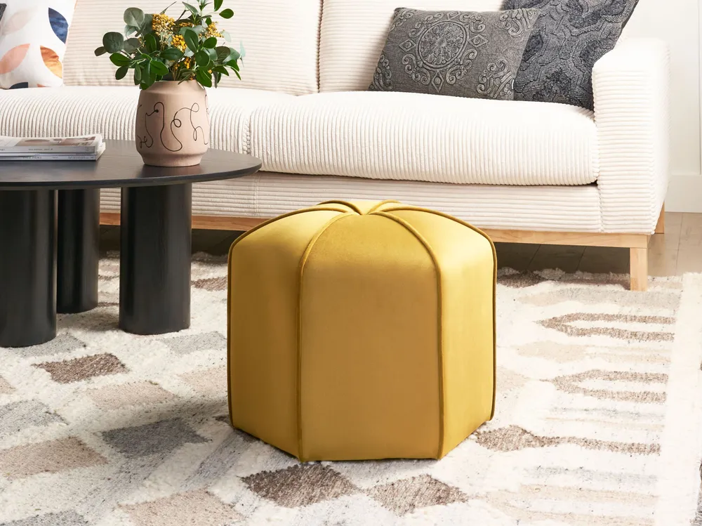 Pufe em veludo amarelo WISHEK com Regulagem de Altura