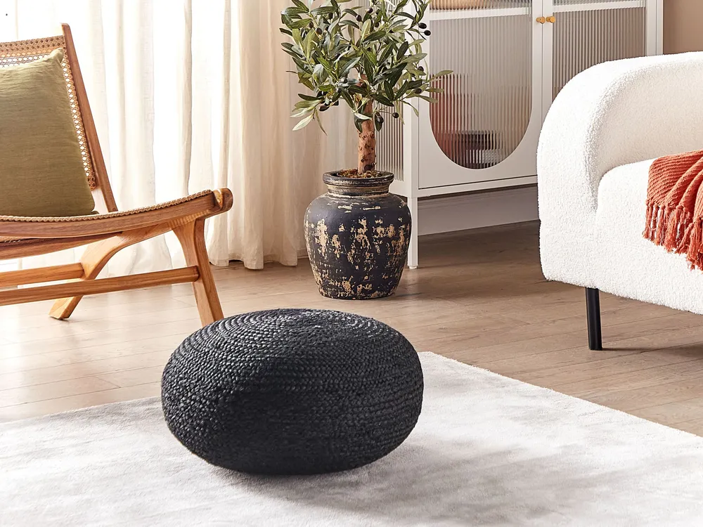 Resistente para Ambientes de Lazer Jute Woven Pouffe Negro TIFELT