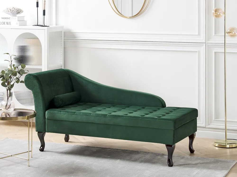 Resistente para Ambientes de Lazer Left Hand Velvet Chaise Lounge Storage Dark Esmeralda PESSAC