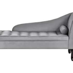 Right Hand Veludo Chaise Lounge Storage Light Grey PESSAC com Regulagem de Altura