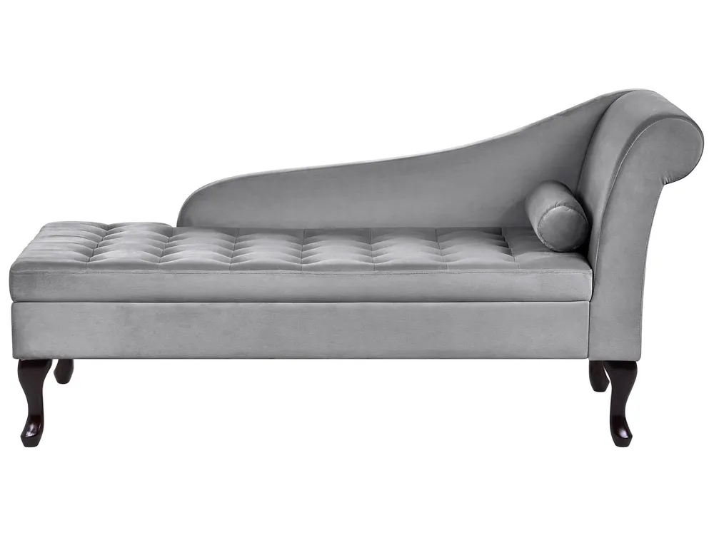 Right Hand Veludo Chaise Lounge Storage Light Grey PESSAC com Regulagem de Altura