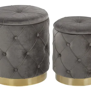 Set 2 Storage Pouffes Grey PUEBLO com Regulagem de Altura