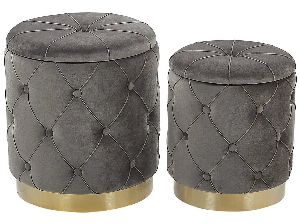 Set 2 Storage Pouffes Grey PUEBLO com Regulagem de Altura