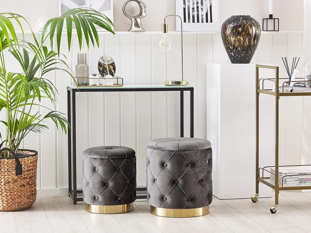 Set 2 Storage Pouffes Grey PUEBLO com Regulagem de Altura
