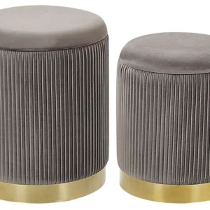 Set 2 Velvet Storage Pouffes Grey MIRAMAR