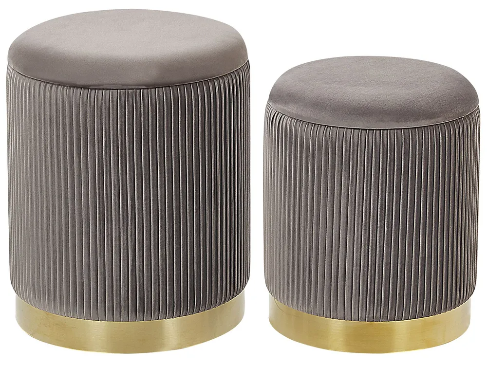 Set 2 Velvet Storage Pouffes Grey MIRAMAR