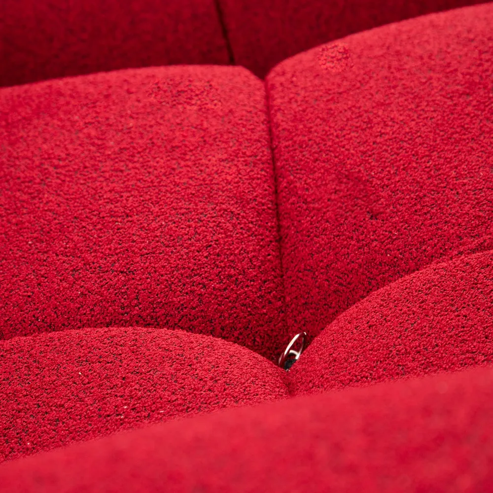 Sofá de canto personalizável de 3 lugares com puff Nourhane Tecido Vermelho