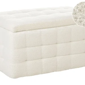 Tamborete com arrumação em veludo bouclé branco 72 x 42 MICHIGAN Montagem em 1 Hora