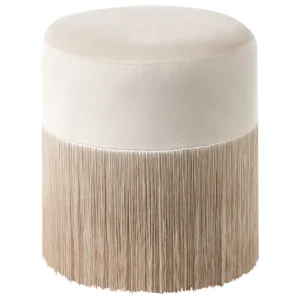 Tamborete com franjas em veludo creme VIRGINIA | Ergonômico | Ajustável