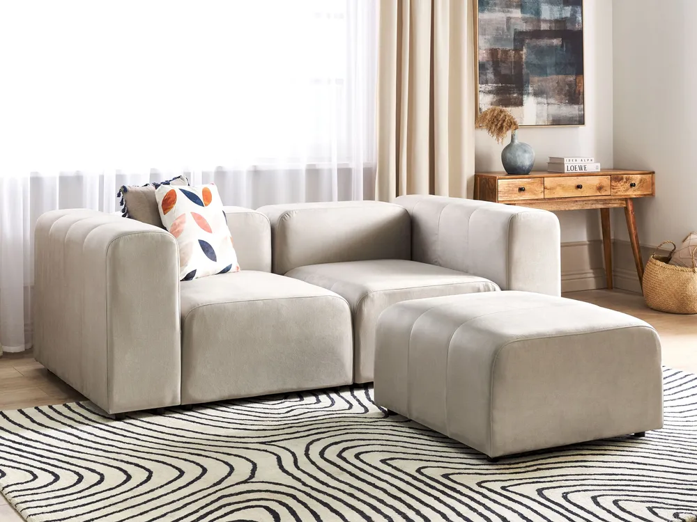 Velvet Ottoman Beige FALSTERBO