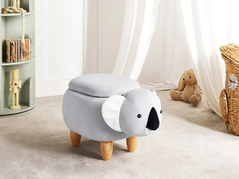 Velvet Storage Animal Stool Grey COALA