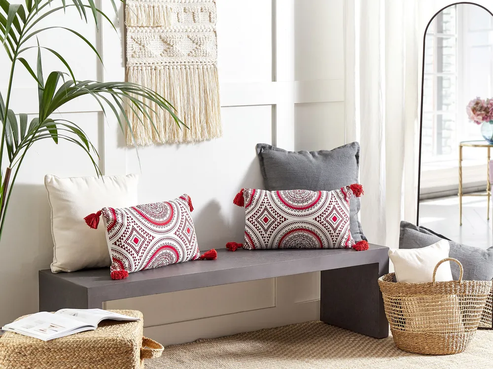 Almofada decorativa em algodão vermelho e branco 30 x 50 cm ANTHEMIS