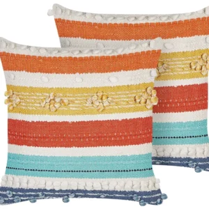 Conjunto de 2 almofadas decorativas em algodão arco-íris às riscas 45 x 45 cm DICLIPTERA