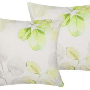 Conjunto 2 almofadas decorativas brancas com folhas verdes 45 x 45 cm PEPEROMIA