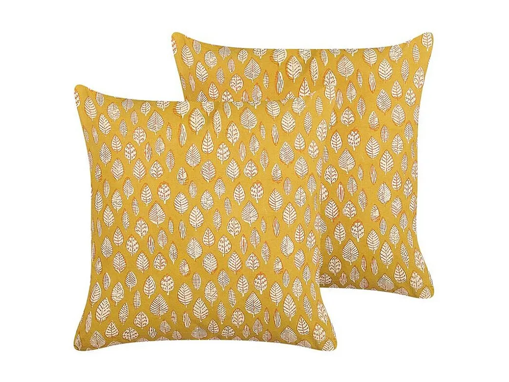 Conjunto de 2 almofadas decorativas com comum folhas amarelo 45 x 45 cm GINNALA