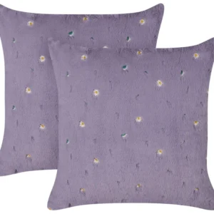Conjunto de 2 almofadas decorativas com tradicional floral bordado violeta 45 x 45 cm LAVATERA