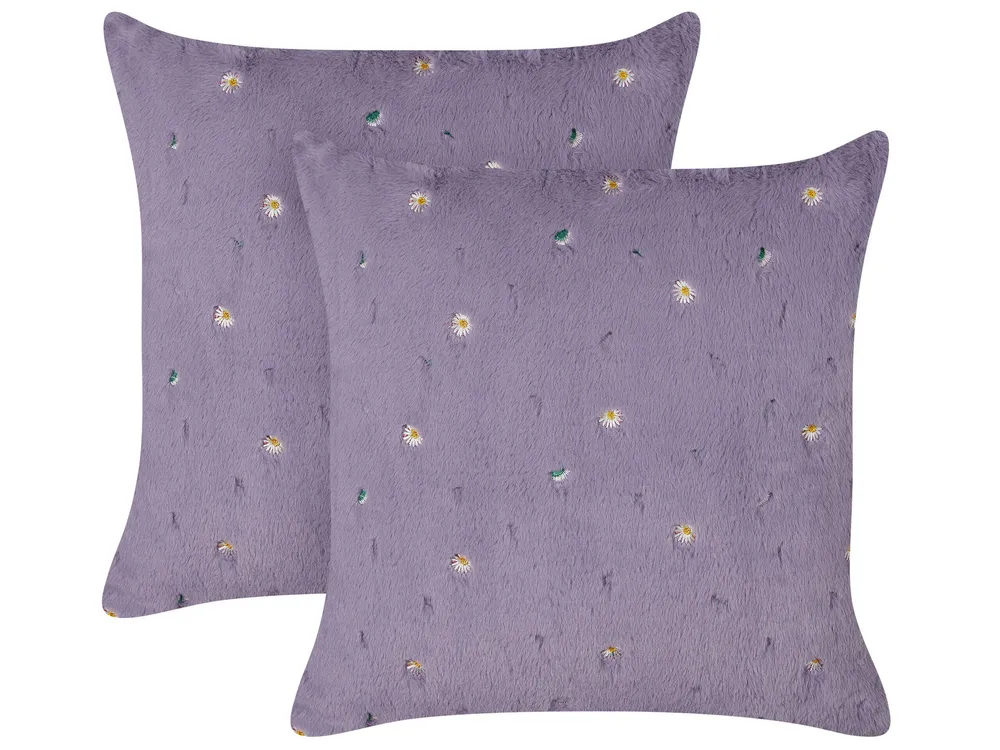 Conjunto de 2 almofadas decorativas com tradicional floral bordado violeta 45 x 45 cm LAVATERA