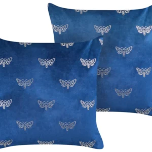 Conjunto de 2 almofadas decorativas em veludo azul marinho 45 x 45 cm YUZURI