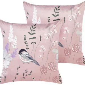 Conjunto de 2 almofadas decorativas em veludo rosa 45 x 45 cm CYCLAMEN