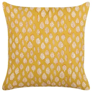 Cotton Cushion Leaf Pattern 45 x 45 cm Yellow GINNALA