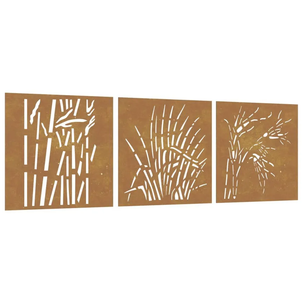 Decorações para muro jardim 3pcs 105x55cm ço corten design relva