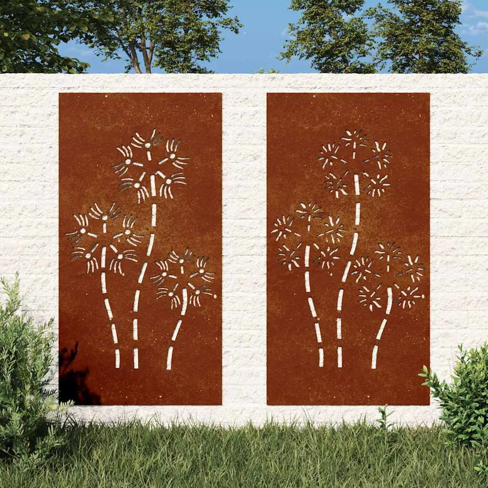 Decorações para muro de jardim 2 pcs ço corten design flores