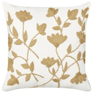 Embroidered Cotton Cushion Floral Pattern 45 x 45 cm Neve and Beige LUDISIA