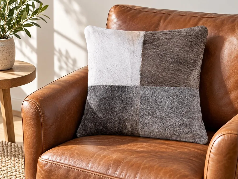 Leather Cushion Patchwork Pattern 45 x 45 cm Grey NELLAD