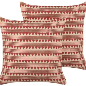 Set 2 Algodão Cushions Geometric Pattern 45 x 45 cm Red and Beige DEGLUPTA