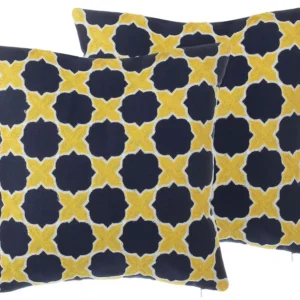 Set 2 Algodão Cushions Quatrefoil Pattern 45 x 45 cm Blue and Yellow MUSCARI
