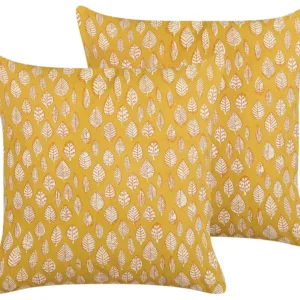 Set 2 Algodão puro Cushions Leaf Pattern 45 x 45 cm Yellow GINNALA